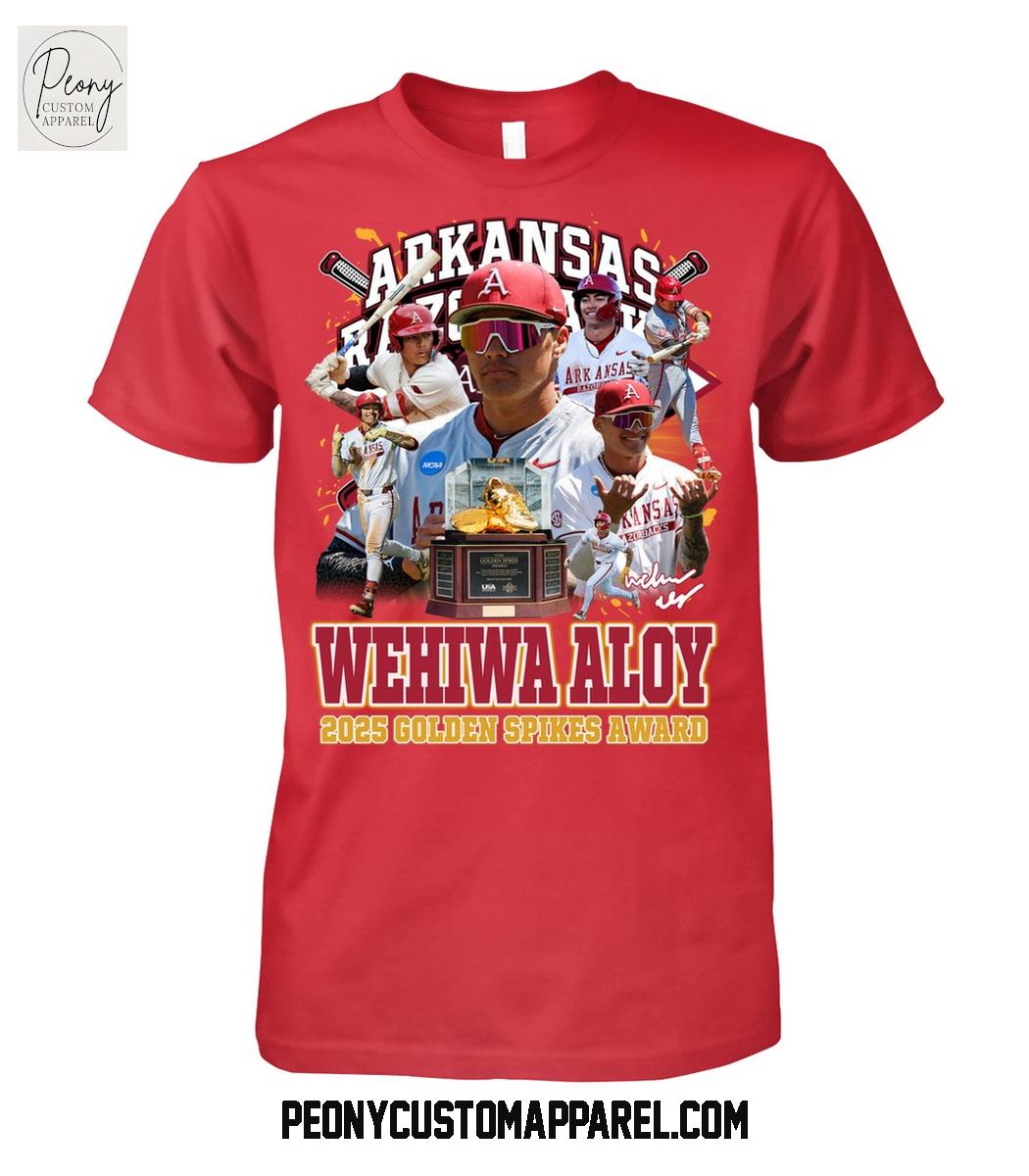 Arkansas Razorbacks Wehiwa Aloy 2025 Golden Spikes Award T Shirt Arkansas Razorbacks Wehiwa Aloy 2025 Golden Spikes Award T Shirt