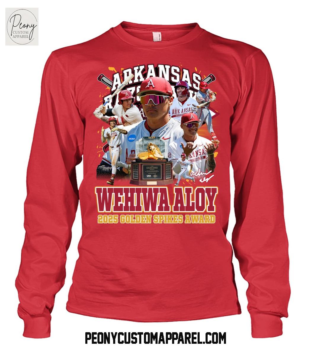 Arkansas Razorbacks Wehiwa Aloy 2025 Golden Spikes Award T Shirt Arkansas Razorbacks Wehiwa Aloy 2025 Golden Spikes Award T Shirt