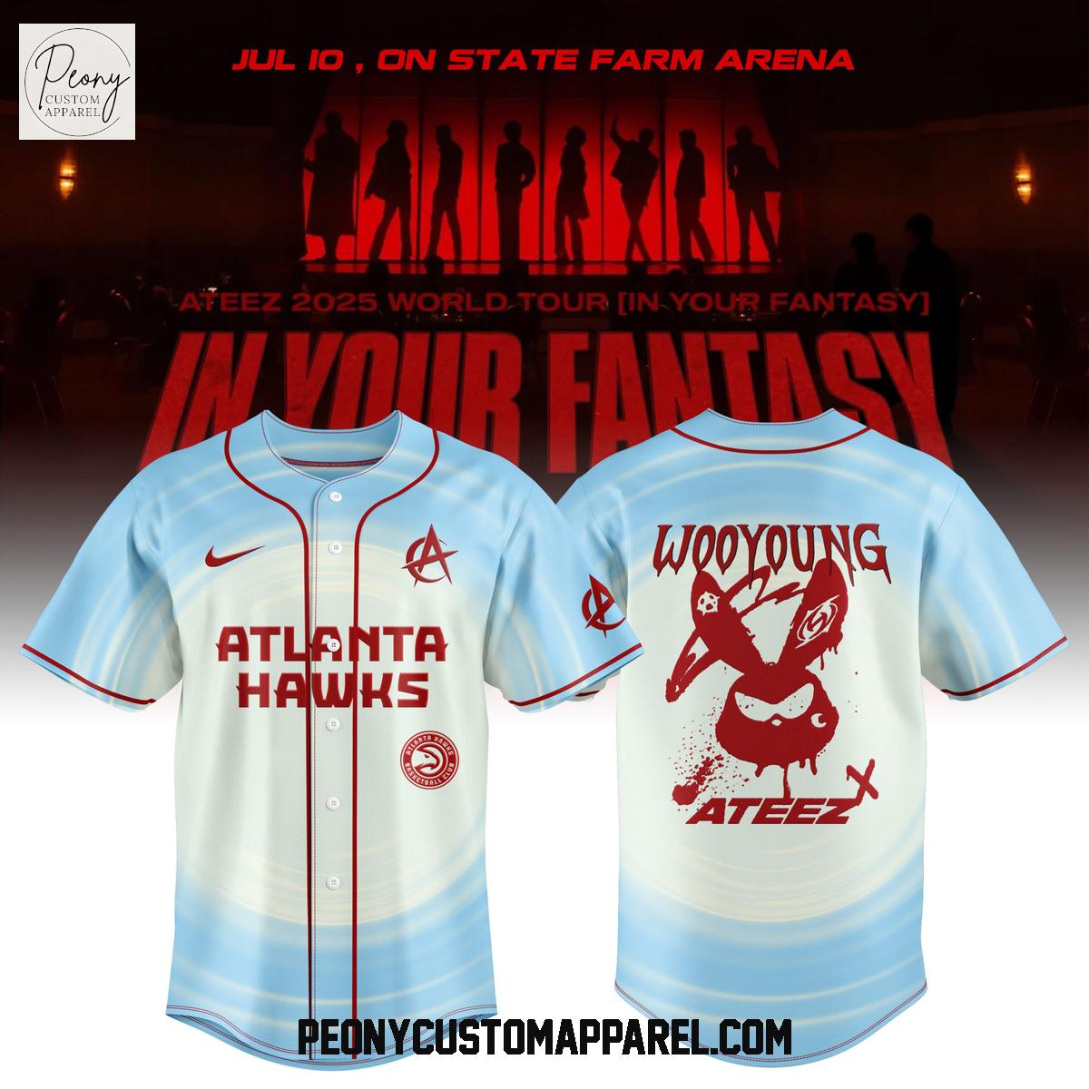 Atlanta Hawks x Ateez 2025 World Tour In Your Fantasy Baseball Jersey Atlanta Hawks x Ateez 2025 World Tour In Your Fantasy Baseball Jersey