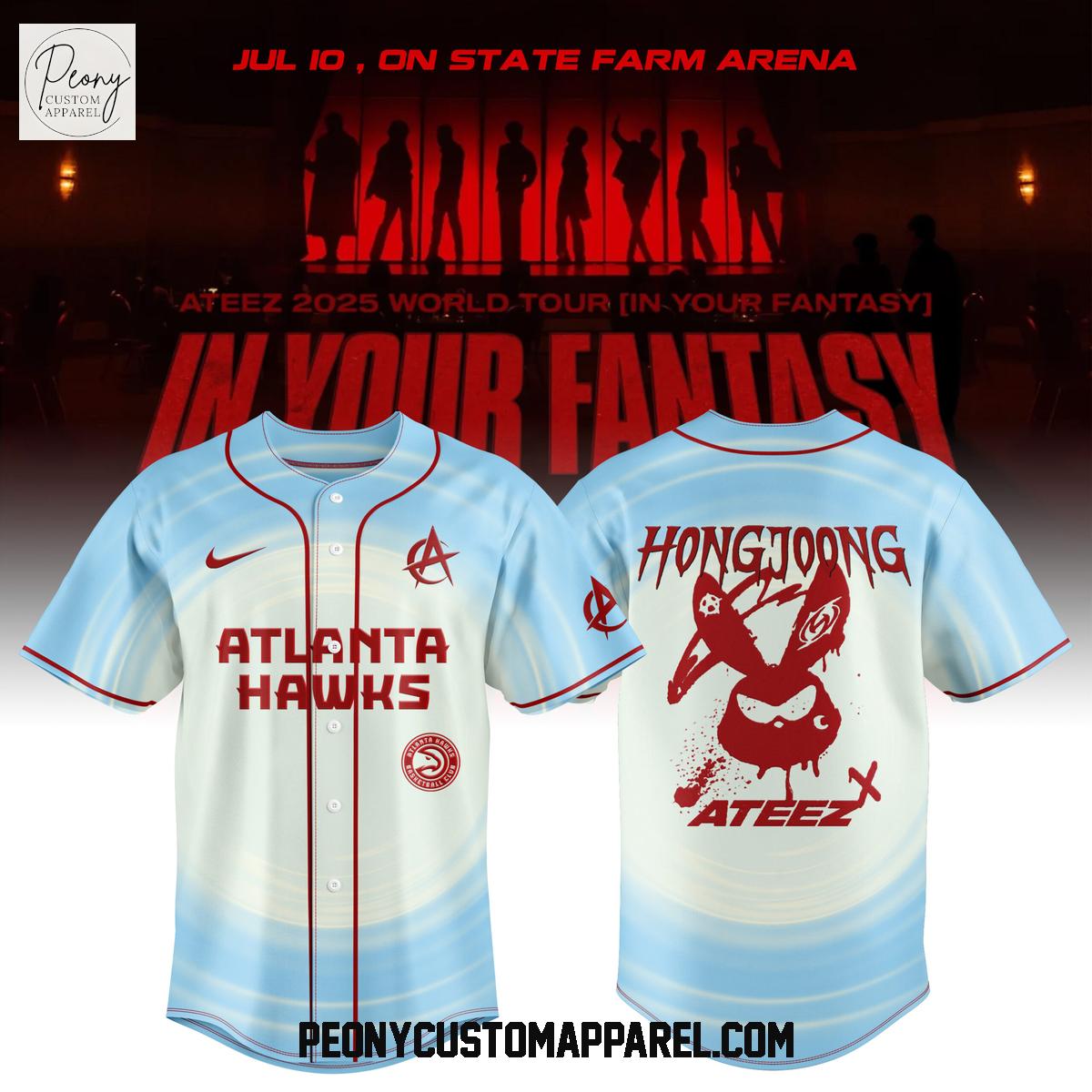 Atlanta Hawks x Ateez 2025 World Tour In Your Fantasy Baseball Jersey Atlanta Hawks x Ateez 2025 World Tour In Your Fantasy Baseball Jersey