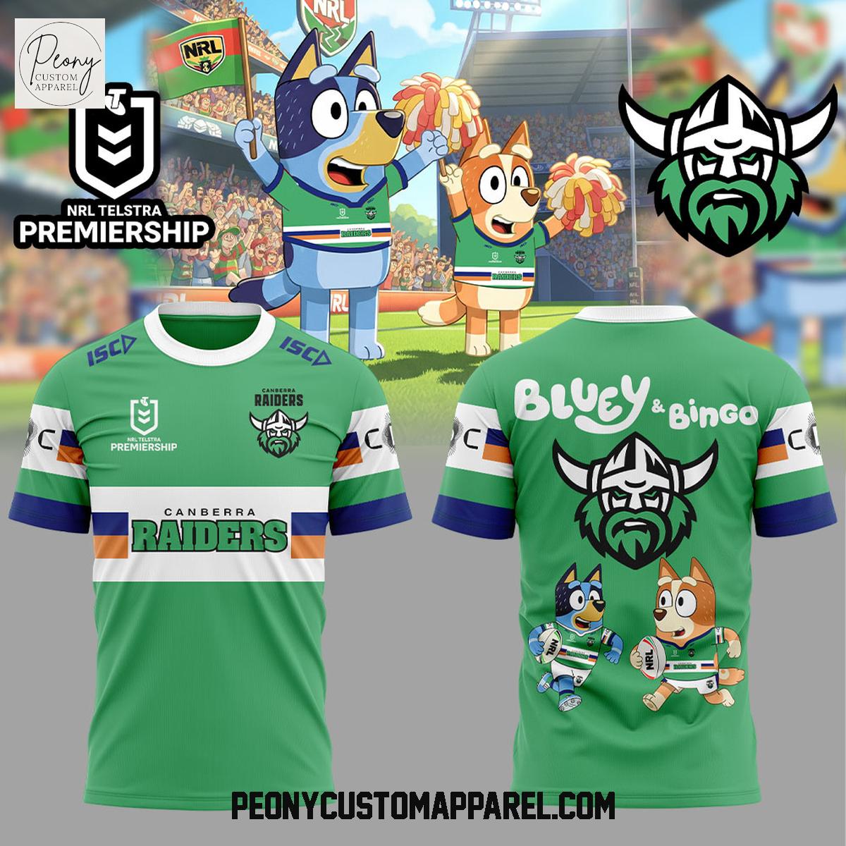 Canberra Raiders Bluey and Bingo Hoodie Shirt Canberra Raiders Bluey and Bingo Hoodie Shirt