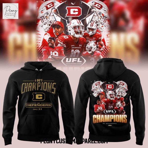 D.C. Defenders Under Armour 2025 UFL Champions Black Hoodie T Shirt