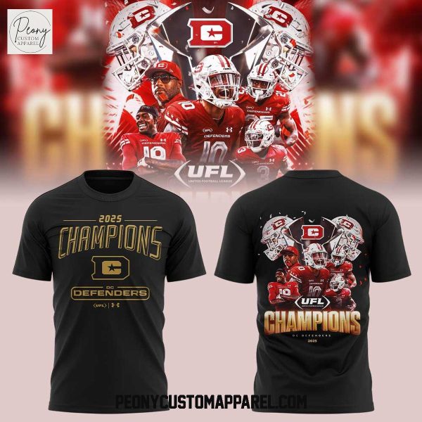 D.C. Defenders Under Armour 2025 UFL Champions Black Hoodie T Shirt