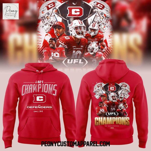 D.C. Defenders Under Armour 2025 UFL Champions Red Hoodie T Shirt