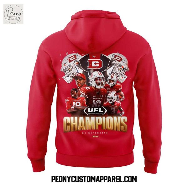 D.C. Defenders Under Armour 2025 UFL Champions Red Hoodie T Shirt
