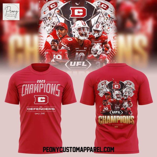 D.C. Defenders Under Armour 2025 UFL Champions Red Hoodie T Shirt