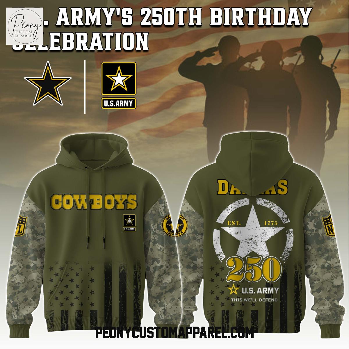 Dallas Cowboys NFL Celebration US Army 250th Anniversary Hoodie Dallas Cowboys NFL Celebration US Army 250th Anniversary Hoodie