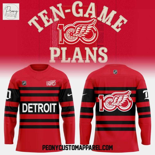 Detroit Red Wings Ten Game 100 Plans Uniform Retro Hockey Jersey