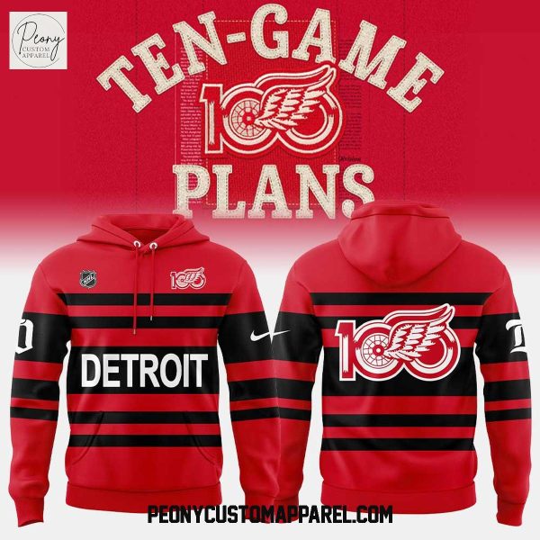 Detroit Red Wings Ten Game 100 Plans Uniform Retro Hoodie