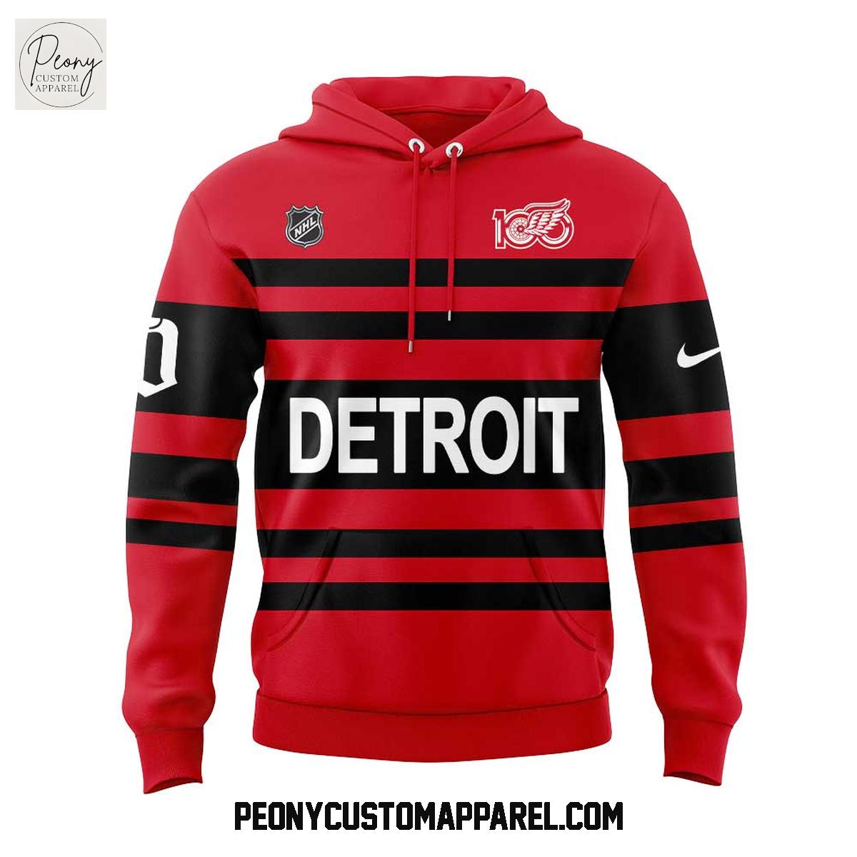 Detroit Red Wings Ten Game 100 Plans Uniform Retro Hoodie Detroit Red Wings Ten Game 100 Plans Uniform Retro Hoodie