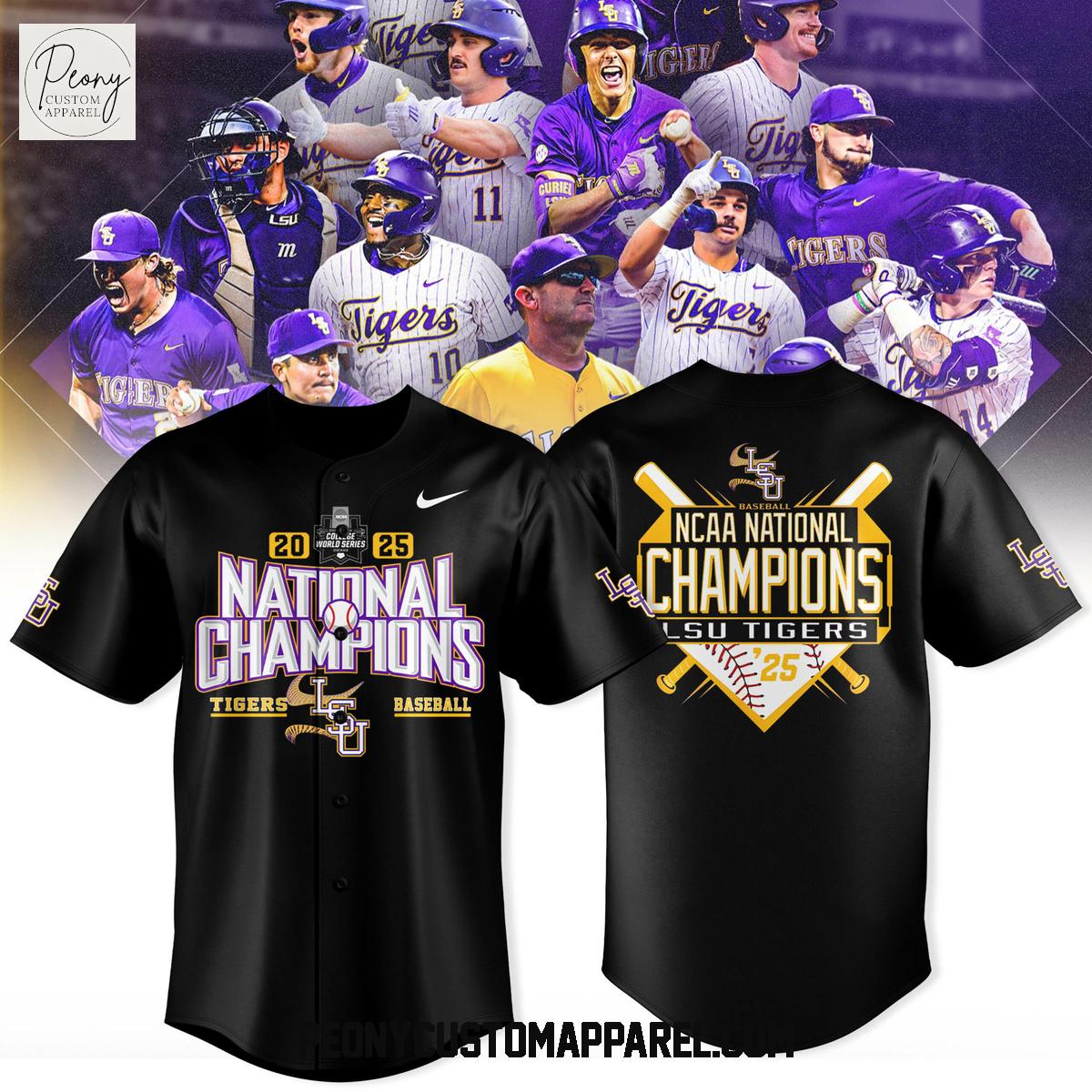 LSU Tigers Baseball National Champions 2025 Black Baseball Jersey LSU Tigers Baseball National Champions 2025 Black Baseball Jersey