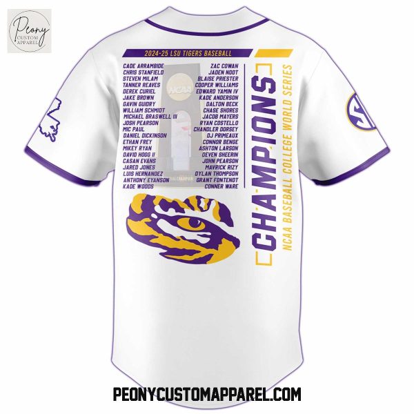 LSU Tigers NCAA National Champions White Baseball Jersey