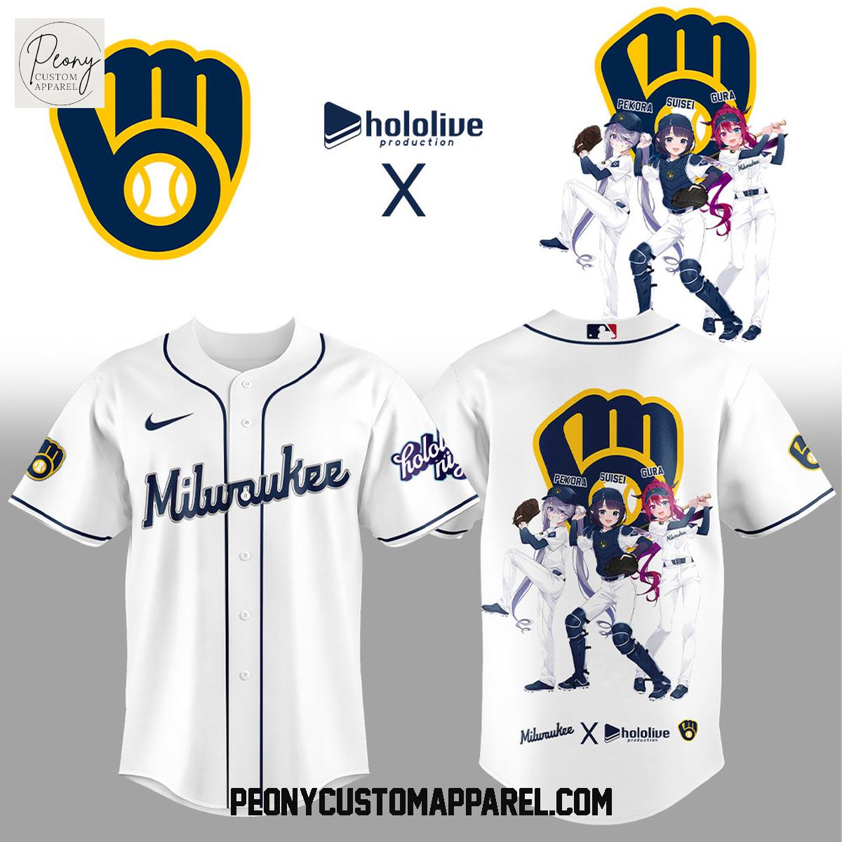 Milwaukee Brewers Hololive Night Collab Baseball Jersey Milwaukee Brewers Hololive Night Collab Baseball Jersey