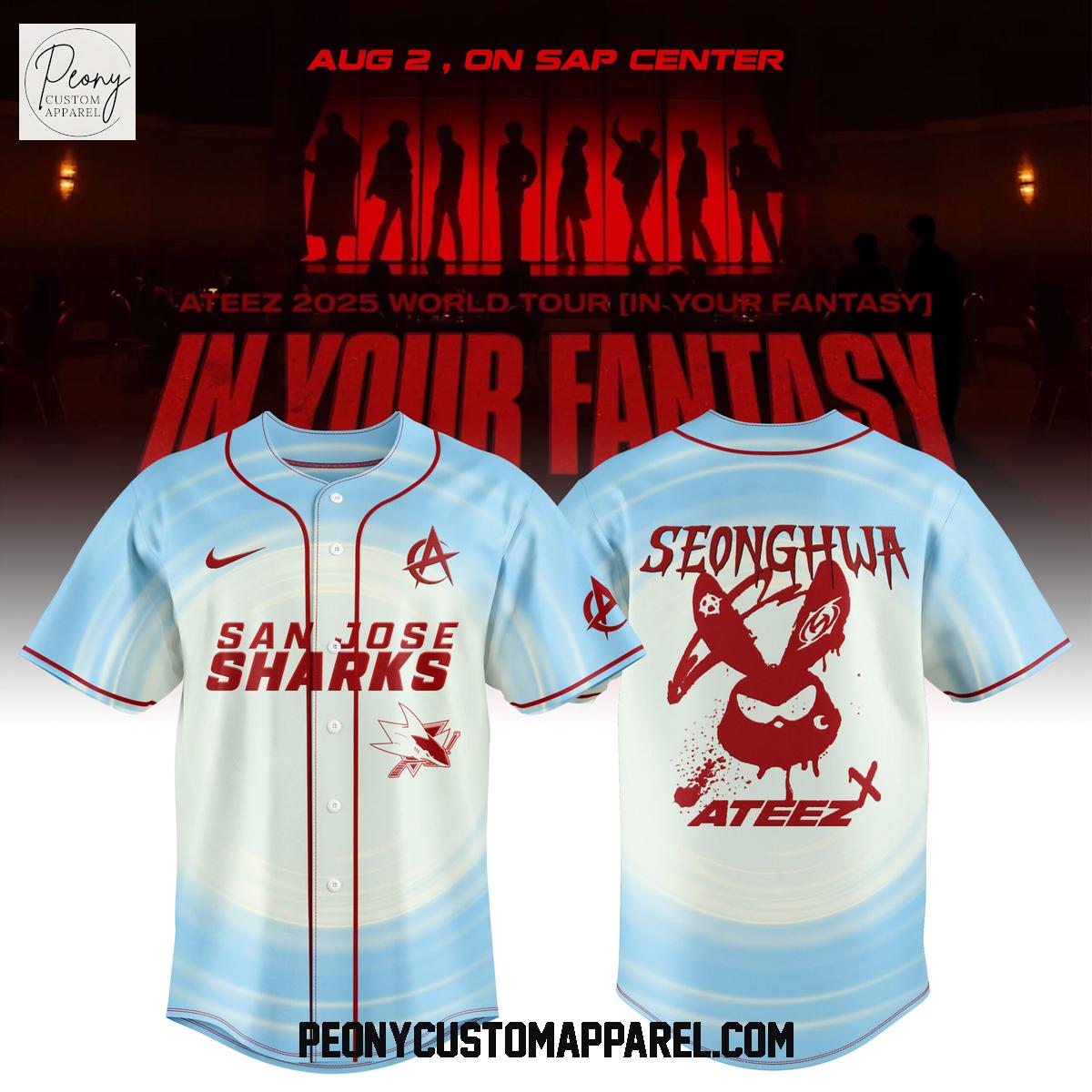 San Jose Sharks x Ateez 2025 World Tour In Your Fantasy Baseball Jersey San Jose Sharks x Ateez 2025 World Tour In Your Fantasy Baseball Jersey