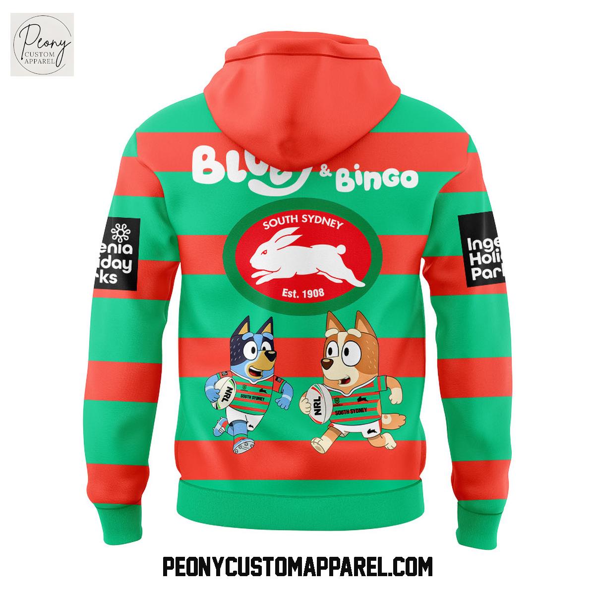 South Sydney Rabbitohs Bluey and Bingo Hoodie Shirt South Sydney Rabbitohs Bluey and Bingo Hoodie Shirt