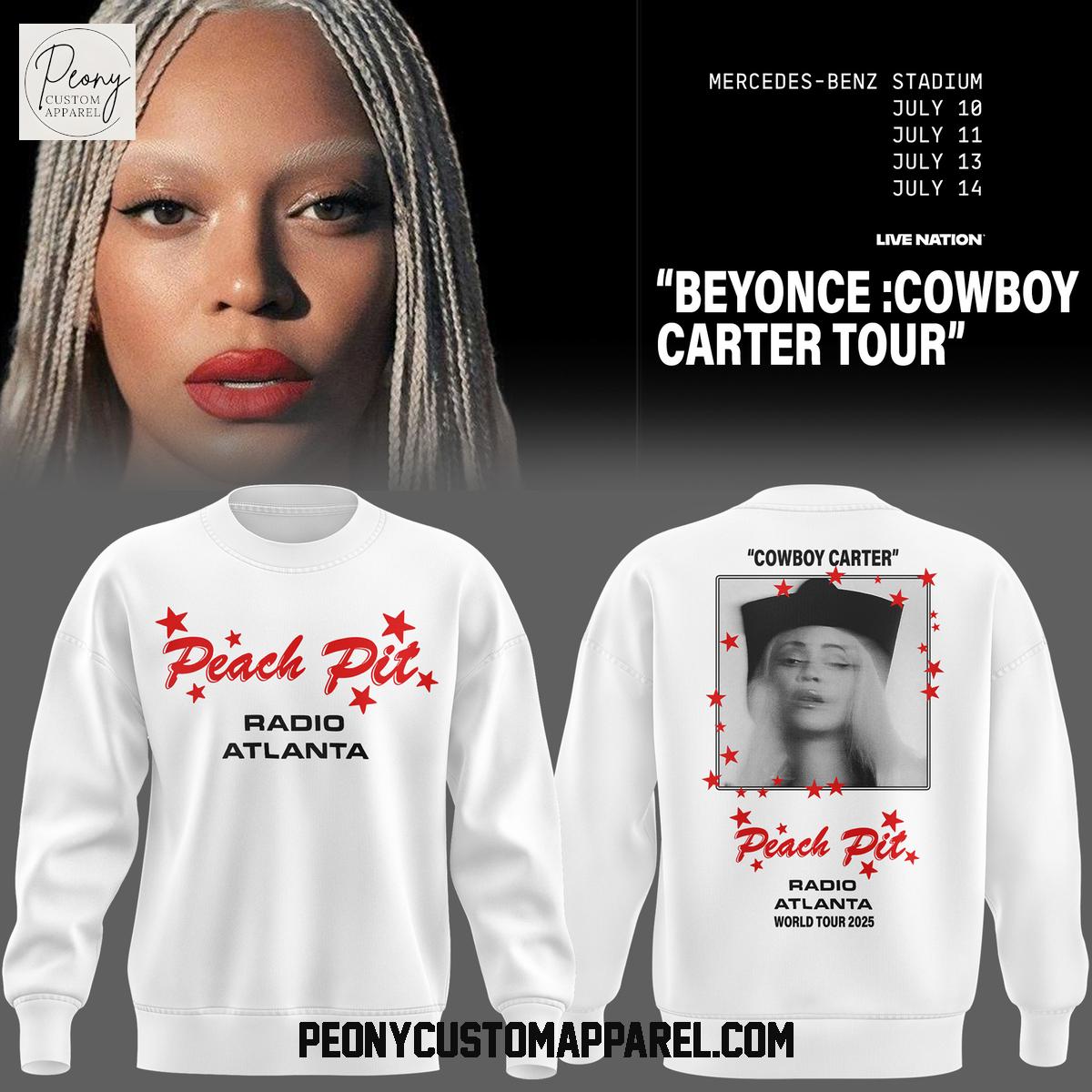 Beyonce Cowboy Carter Peach Pit Radio Atlanta Tour 2025 White Hoodie Shirt Beyonce Cowboy Carter Peach Pit Radio Atlanta Tour 2025 White Hoodie Shirt
