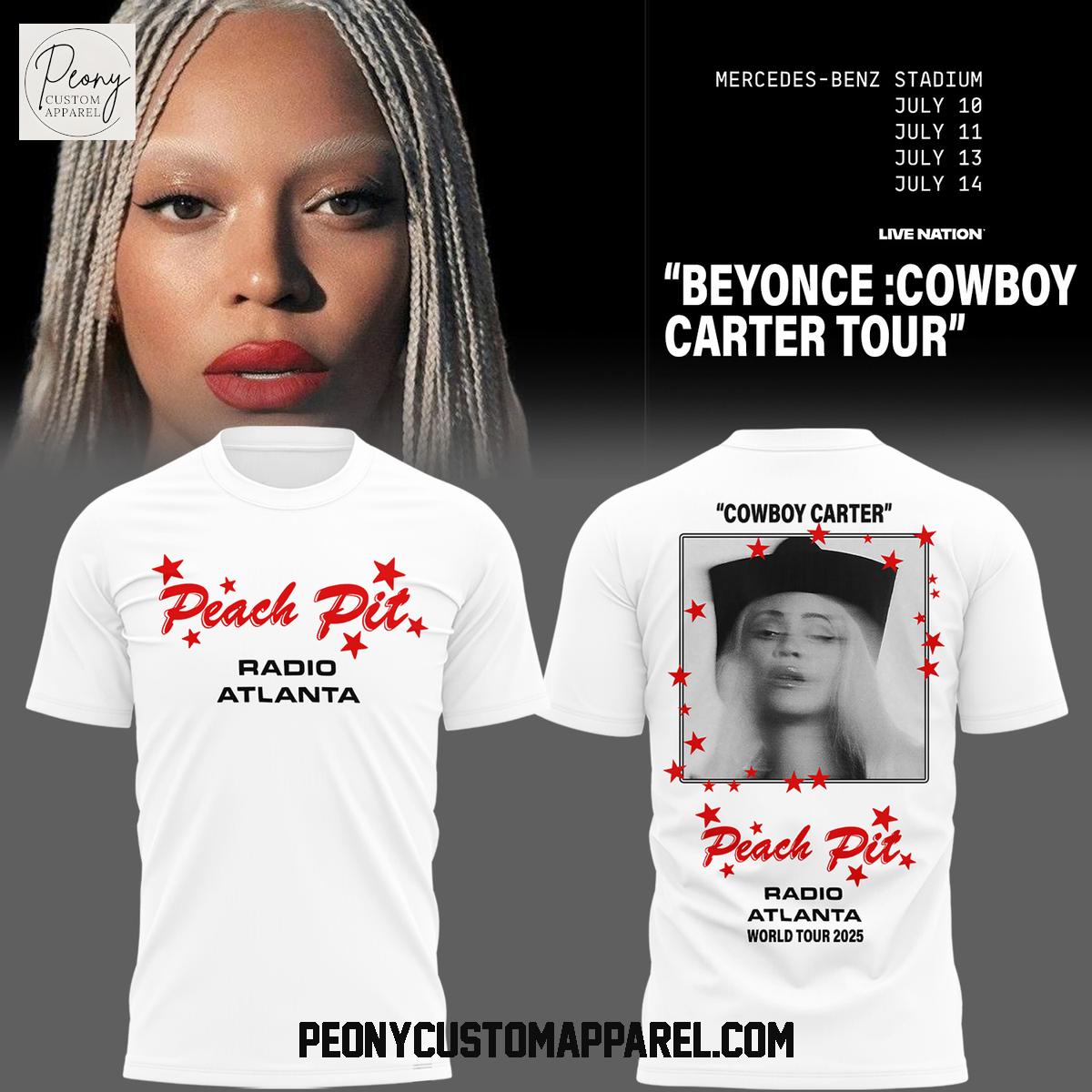 Beyonce Cowboy Carter Peach Pit Radio Atlanta Tour 2025 White Hoodie Shirt Beyonce Cowboy Carter Peach Pit Radio Atlanta Tour 2025 White Hoodie Shirt