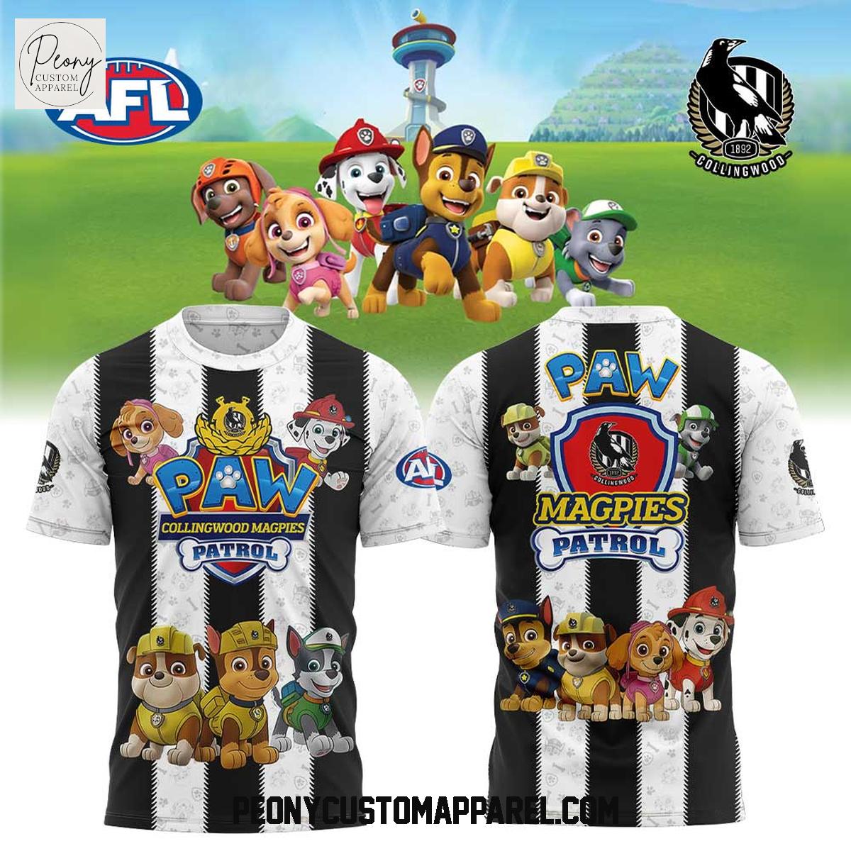 Collingwood Magpies x Paw Patrol 2025 Hoodie Shirt Collingwood Magpies x Paw Patrol 2025 Hoodie Shirt
