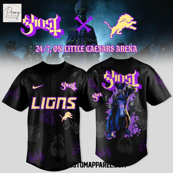Detroit Lions x Ghost Band World Tour 2025 Black Baseball Jersey