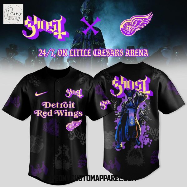 Detroit Red Wings x Ghost Band World Tour 2025 Black Baseball Jersey